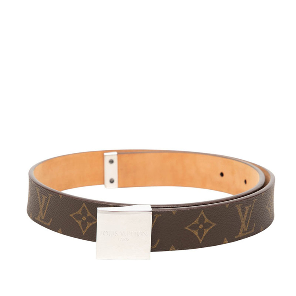 Louis Vuitton Monogram Ceinture Carrée Belt Leather Logo Buckle M6801 Brown M...